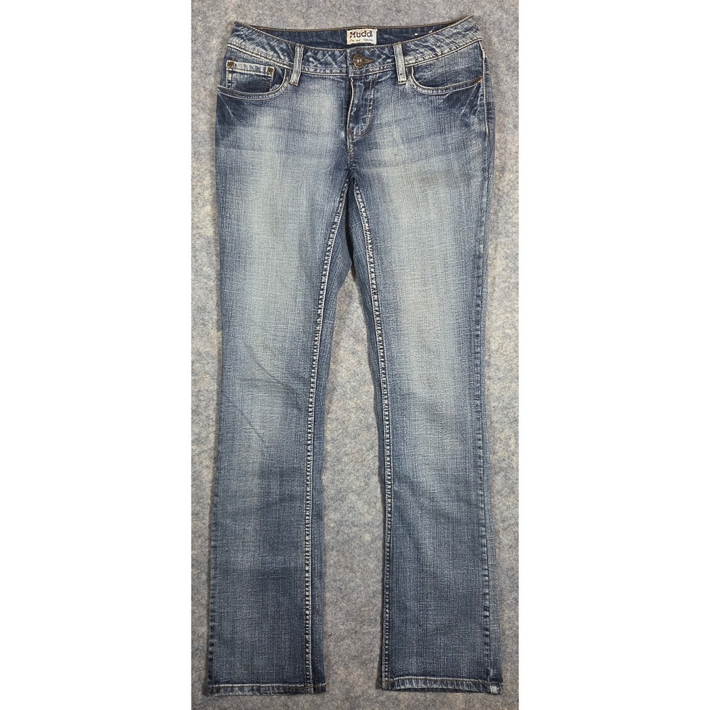 Mudd Womens Low Rise Bootcut Jeans Size 5 Medium Wash Y2K Pants Embellished Gems - Picture 1 of 14